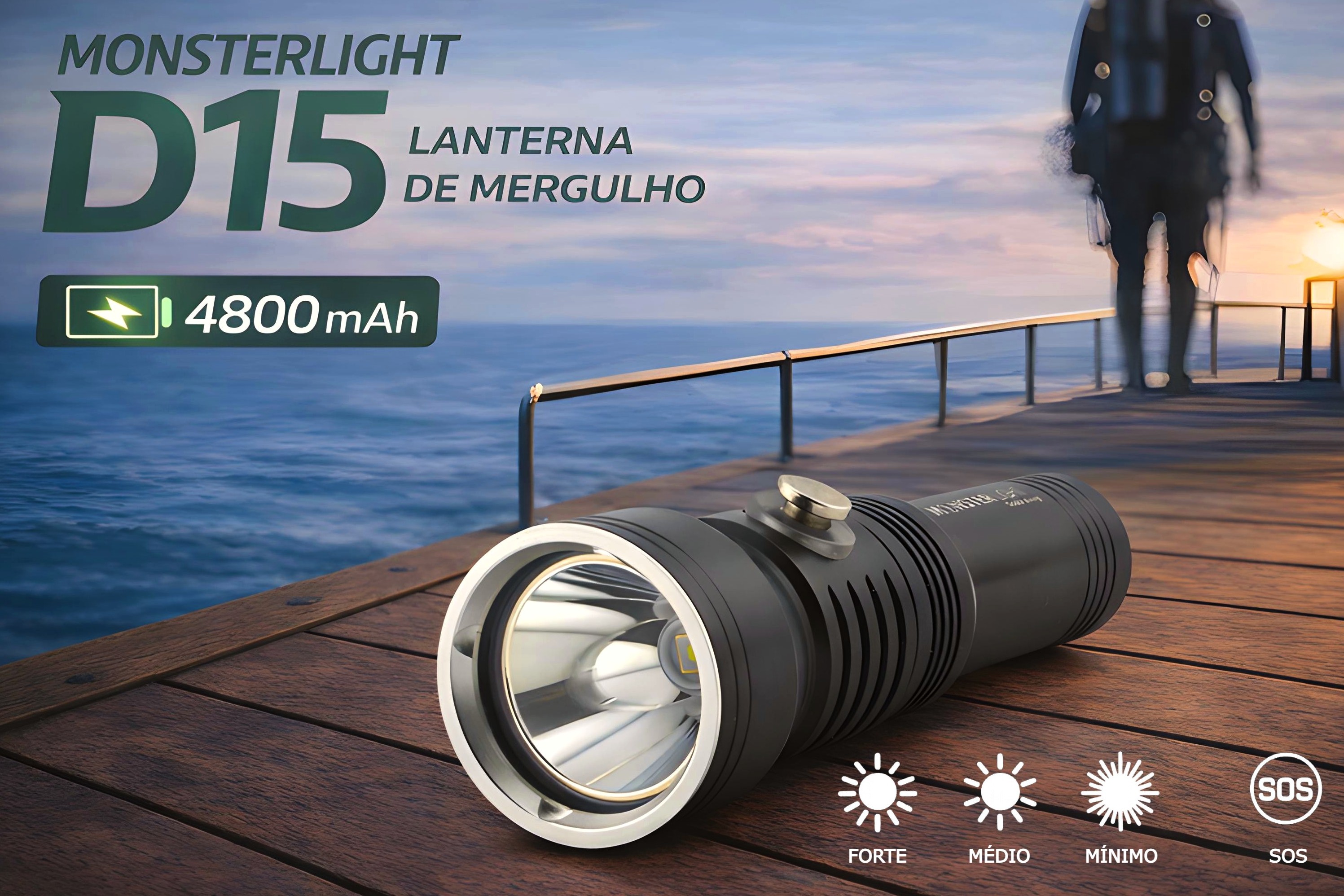 Lanterna de Mergulho D15 com bateria recarregável 