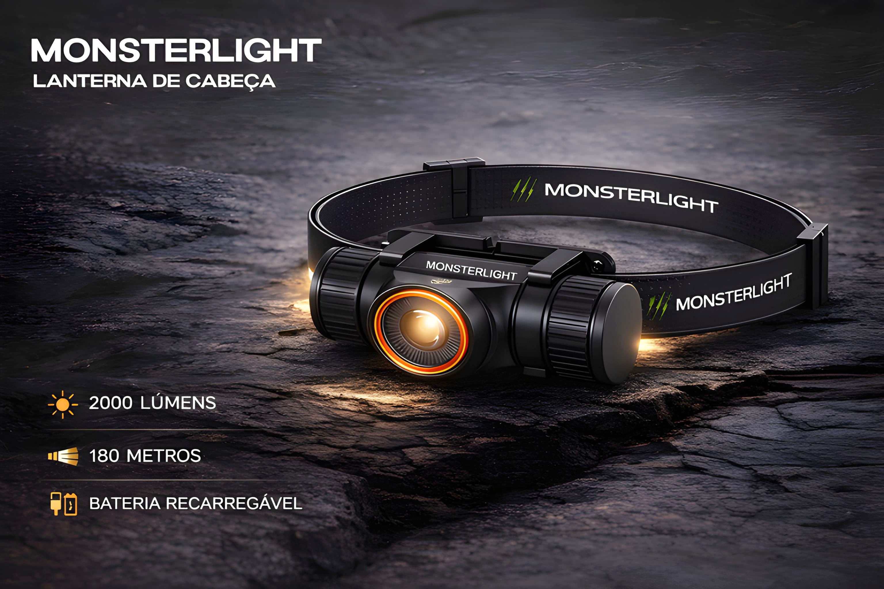 Lanterna de Cabeça Monsterlight com Bateria Recarregável