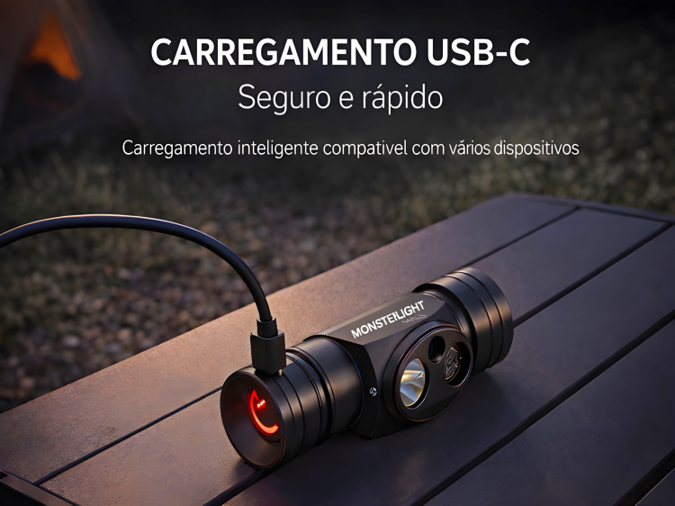 Lanterna de Cabeça Monsterlight com Bateria Recarregável