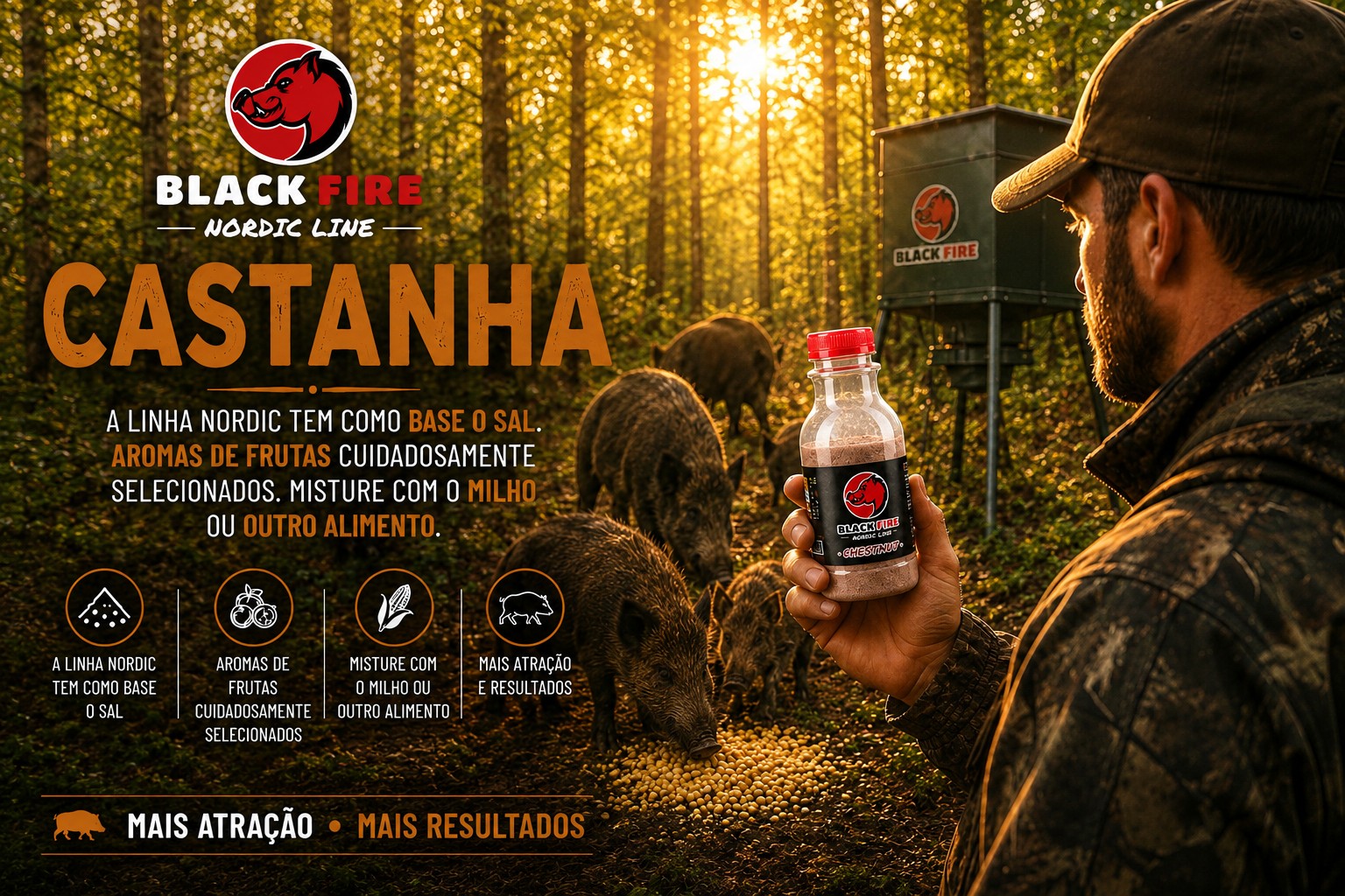 Atrativo para javalis Black Fire Castanha Nordic Line 500g 
