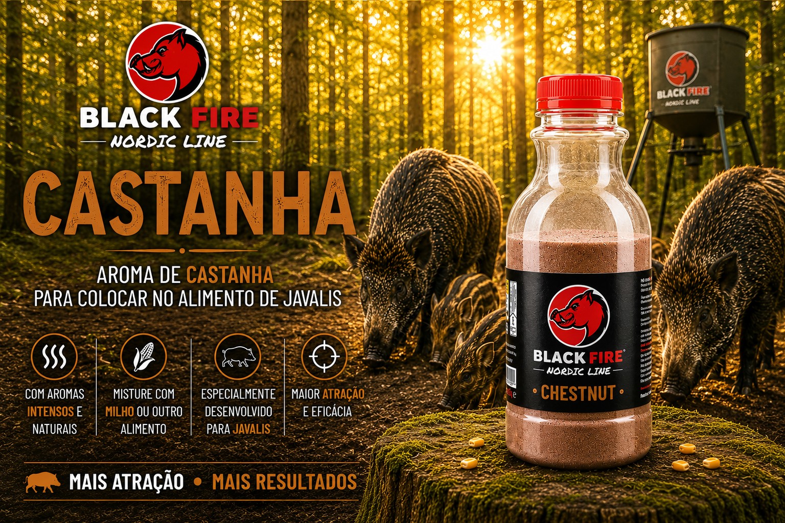 Atrativo para javalis Black Fire Castanha Nordic Line 500g
