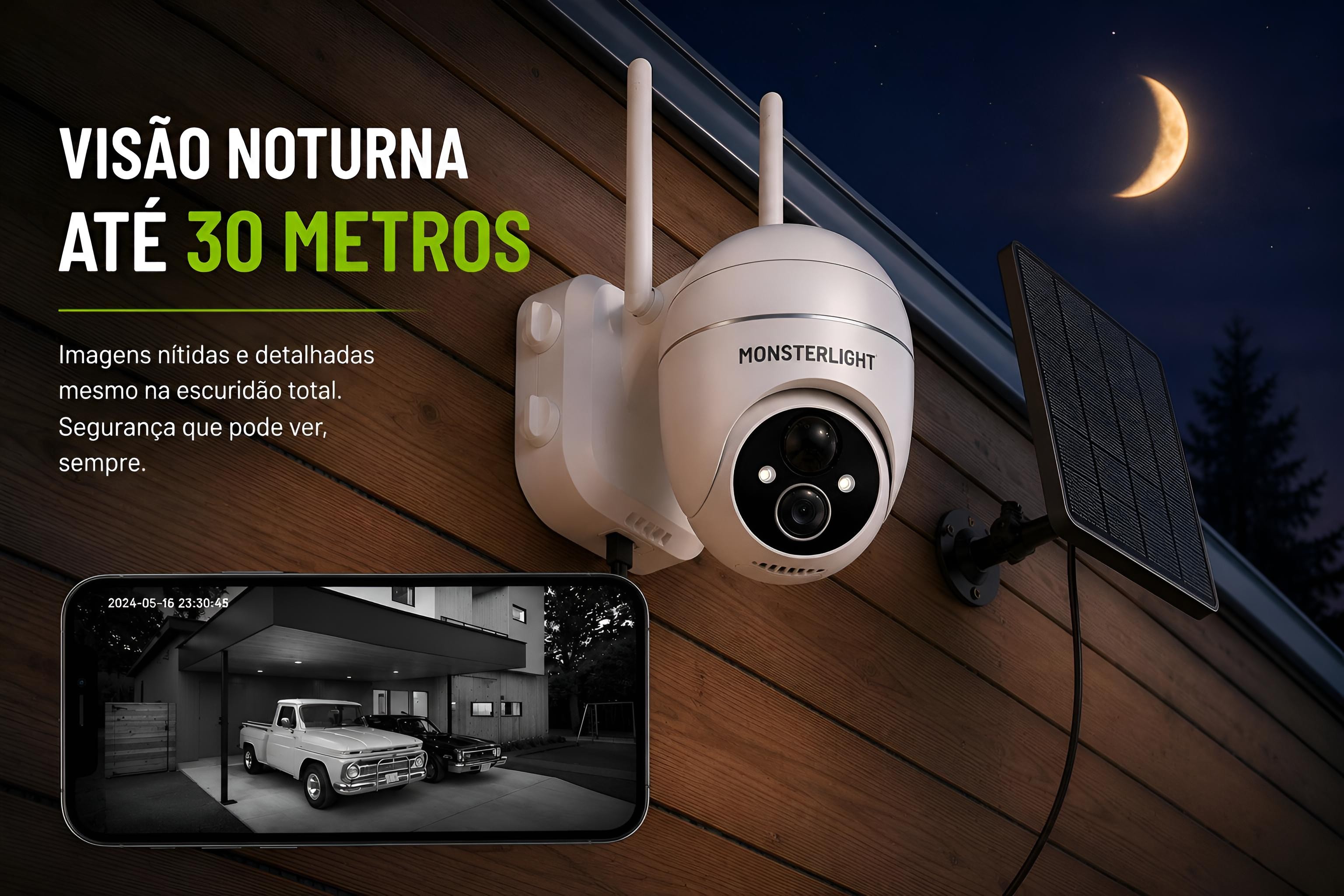 Câmara de Segurança Wi-Fi Monsterlight com Painel Solar
