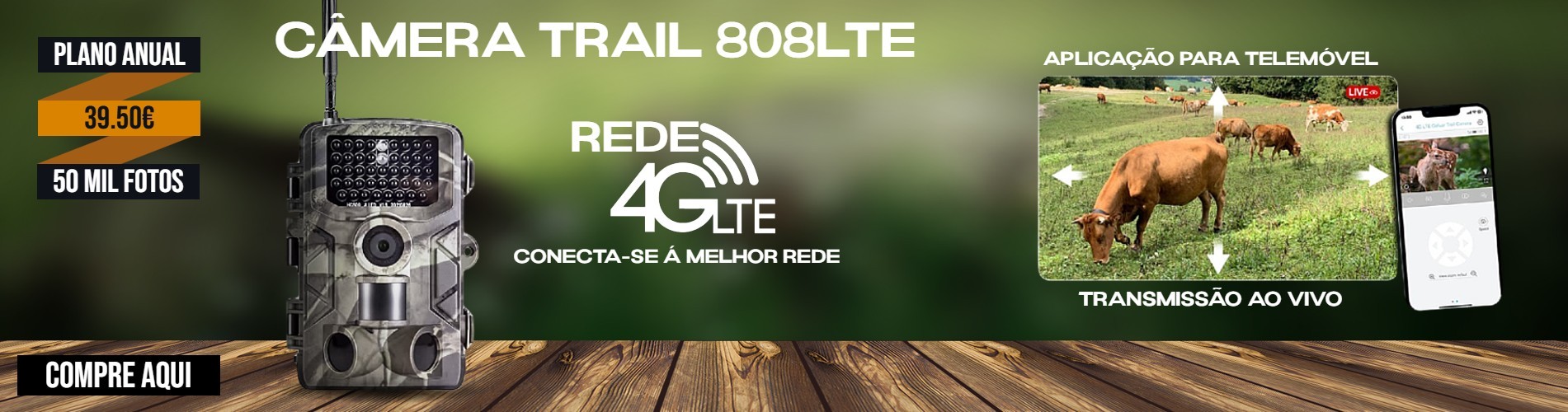 Câmera Trail 808Pro LTE com aplicação para telemóvel e envio de fotos e vídeos