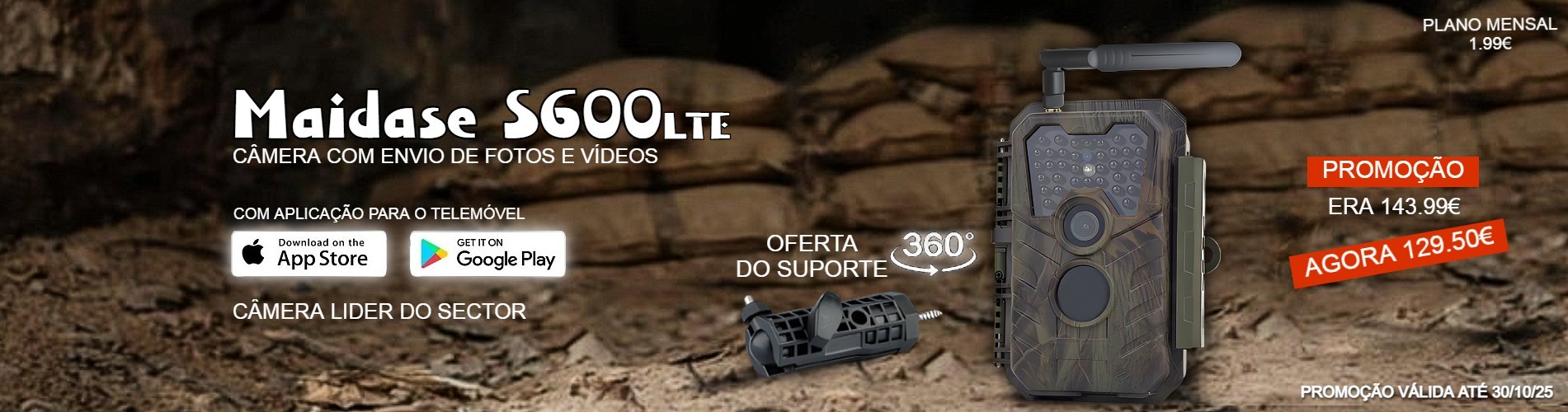 Câmera Meidase S600 LTE com aplicação para o telemóvel e envio de fotos e vídeos