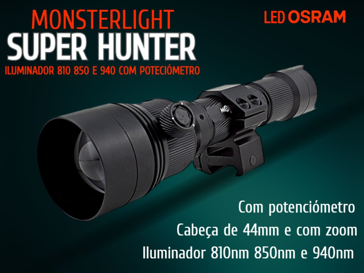 Kit iluminador MonsterLight Super Hunter com 3 LEDS 810nm 850nm e 940nm com potenciómetro