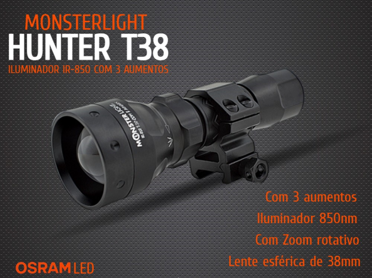 Kit iluminador IR-850nm MonsterLight Hunter T-38 com 3 aumentos e zoom