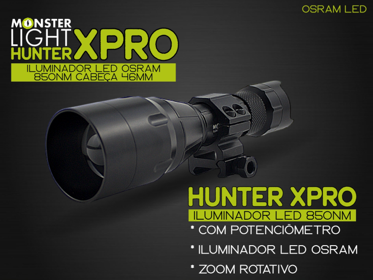 Iluminador MonsterLight 850 Hunter X Pro LED Osram com potenciómetro