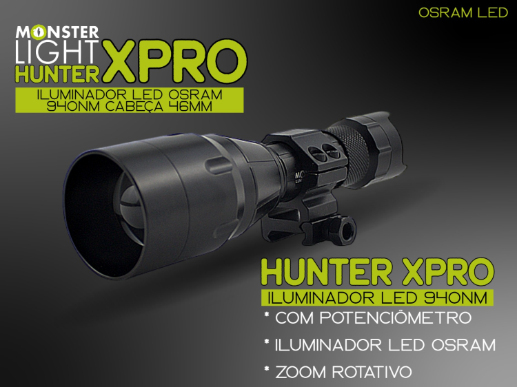 Iluminador MonsterLight 940nm Hunter X Pro LED Osram com potenciómetro