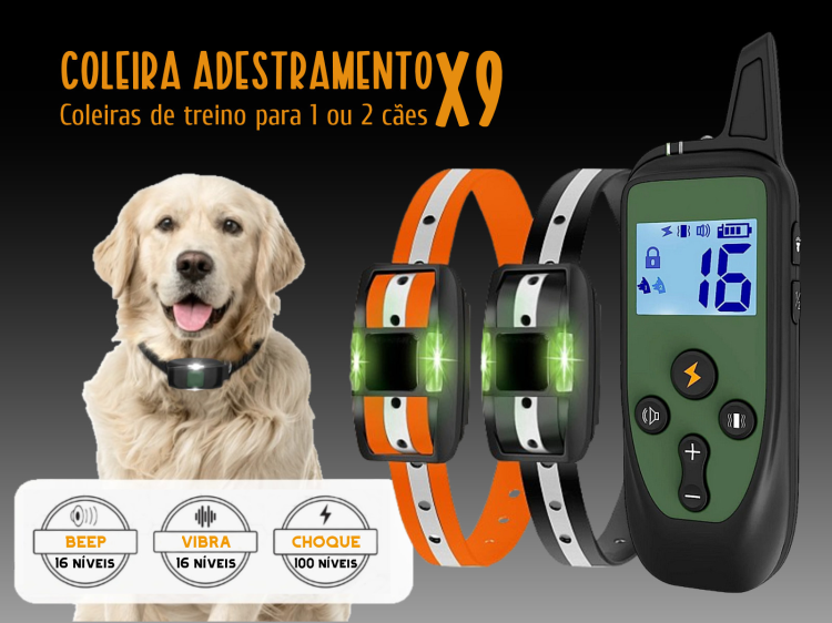 Coleira de adestramento à distância X9 para 2 cães