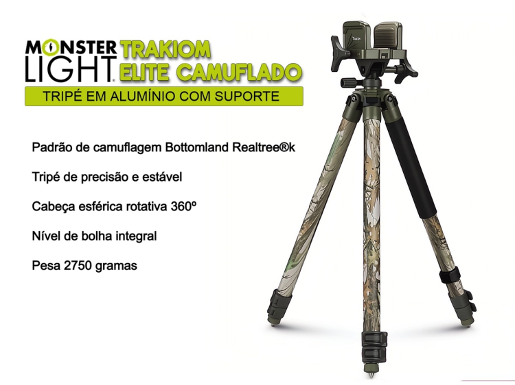 Tripé alumínio Monsterlight Trakiom Elite Camuflado