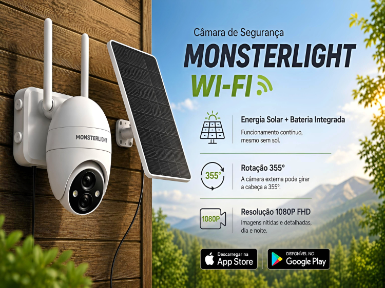 Câmara de Segurança Wi-Fi Monsterlight com Painel Solar