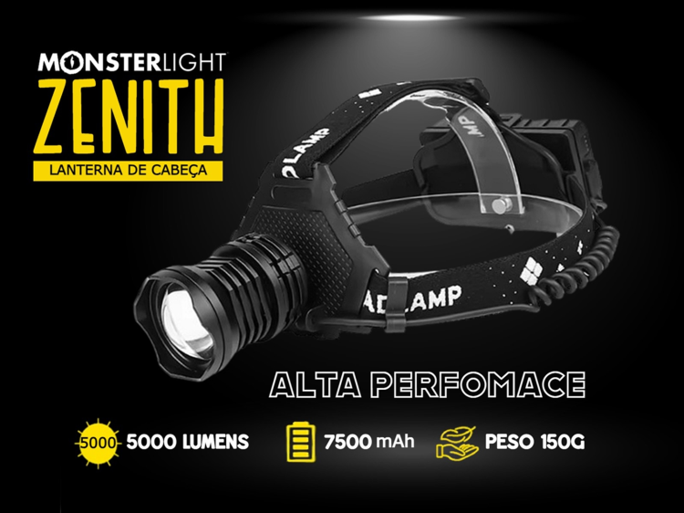 Lanterna de cabeça Zenith com bateria recarregável