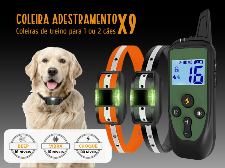 Coleira de adestramento à distância X9 para 2 cães