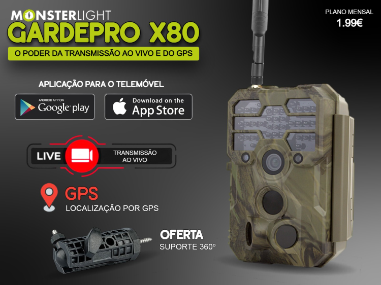 Câmera GardePro X80 nova geração com sensor Sony, vídeo 4K, GPS e transmissão em direto