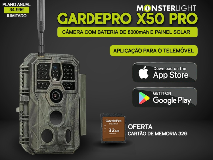 Câmera GardePro X50 Pro com bateria e painel solar e envio de fotos e vídeos