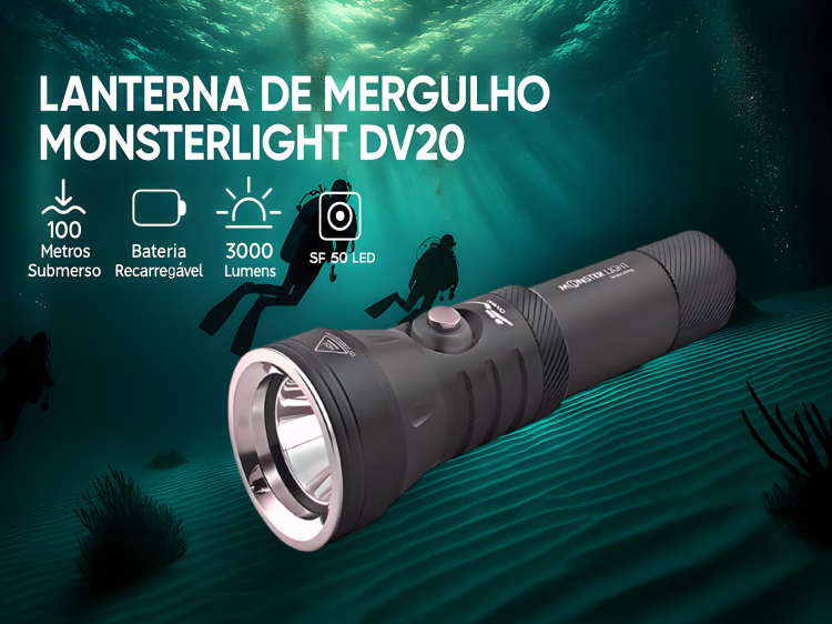 Lanterna de Mergulho D20 com bateria recarregável